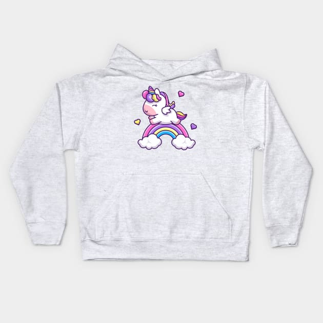 Cute Unicorn With Rainbow Cartoon Kids Hoodie by Catalyst Labs